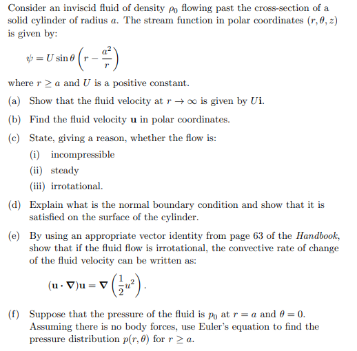 Solved Consider an inviscid fluid of density ρ0 flowing past | Chegg.com
