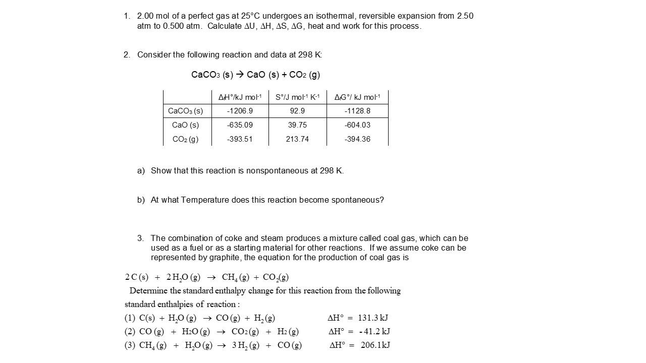 Solved 1. 2.00 mol of a perfect gas at 25°C undergoes an | Chegg.com