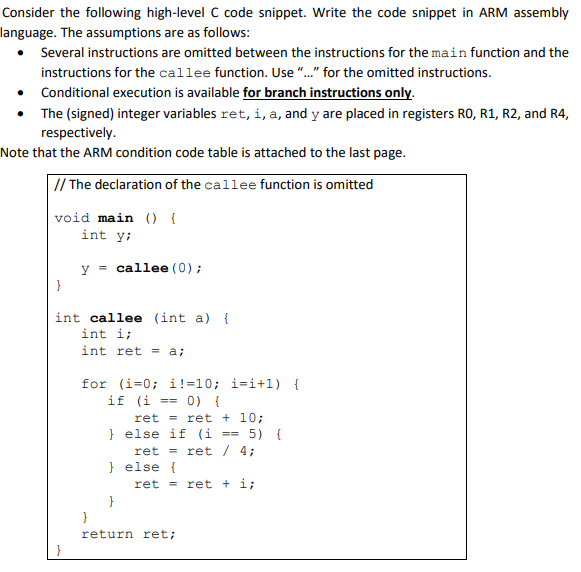 Consider The Following High-level C Code Snippet. | Chegg.com