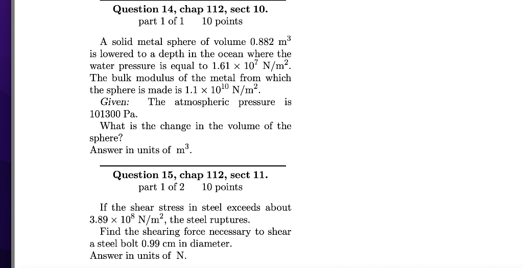 Solved part 1 of 110 points A solid metal sphere of volume