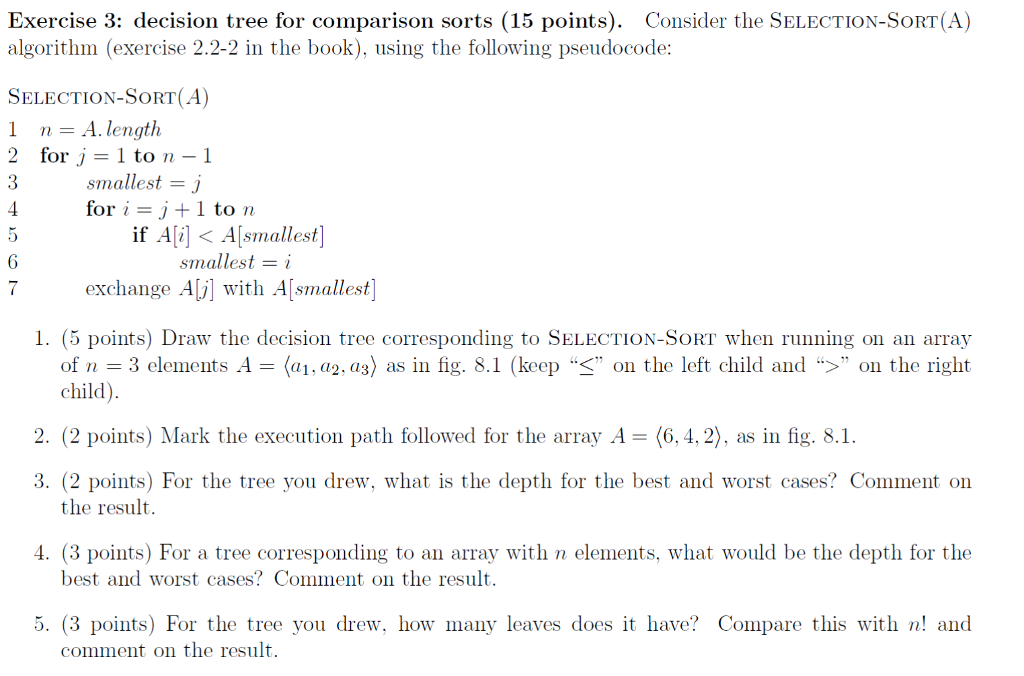 Exercise 3: decision tree for comparison sorts (15 | Chegg.com