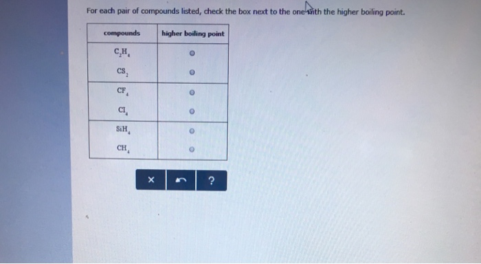 Solved For each pair of compounds listed check the box next