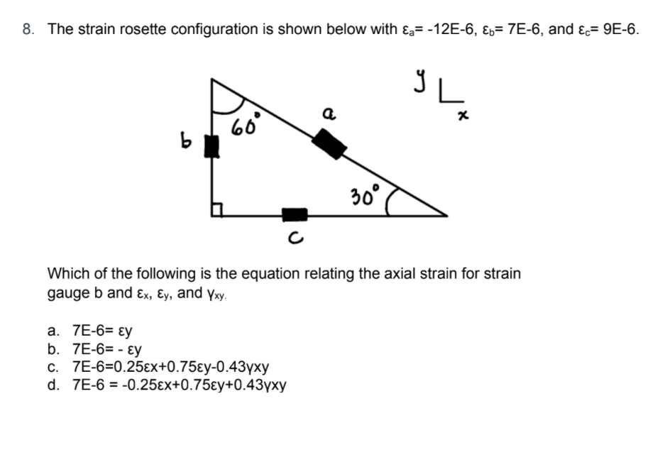 Solved 8. The strain rosette configuration is shown below | Chegg.com