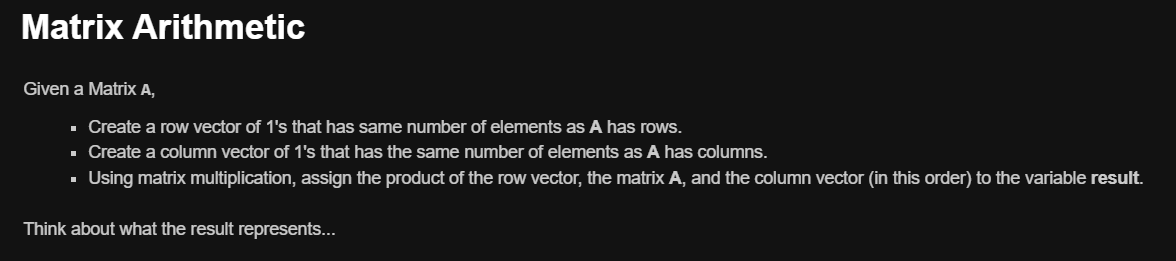 Solved Matrix Arithmetic Given a Matrix A Create a row Chegg