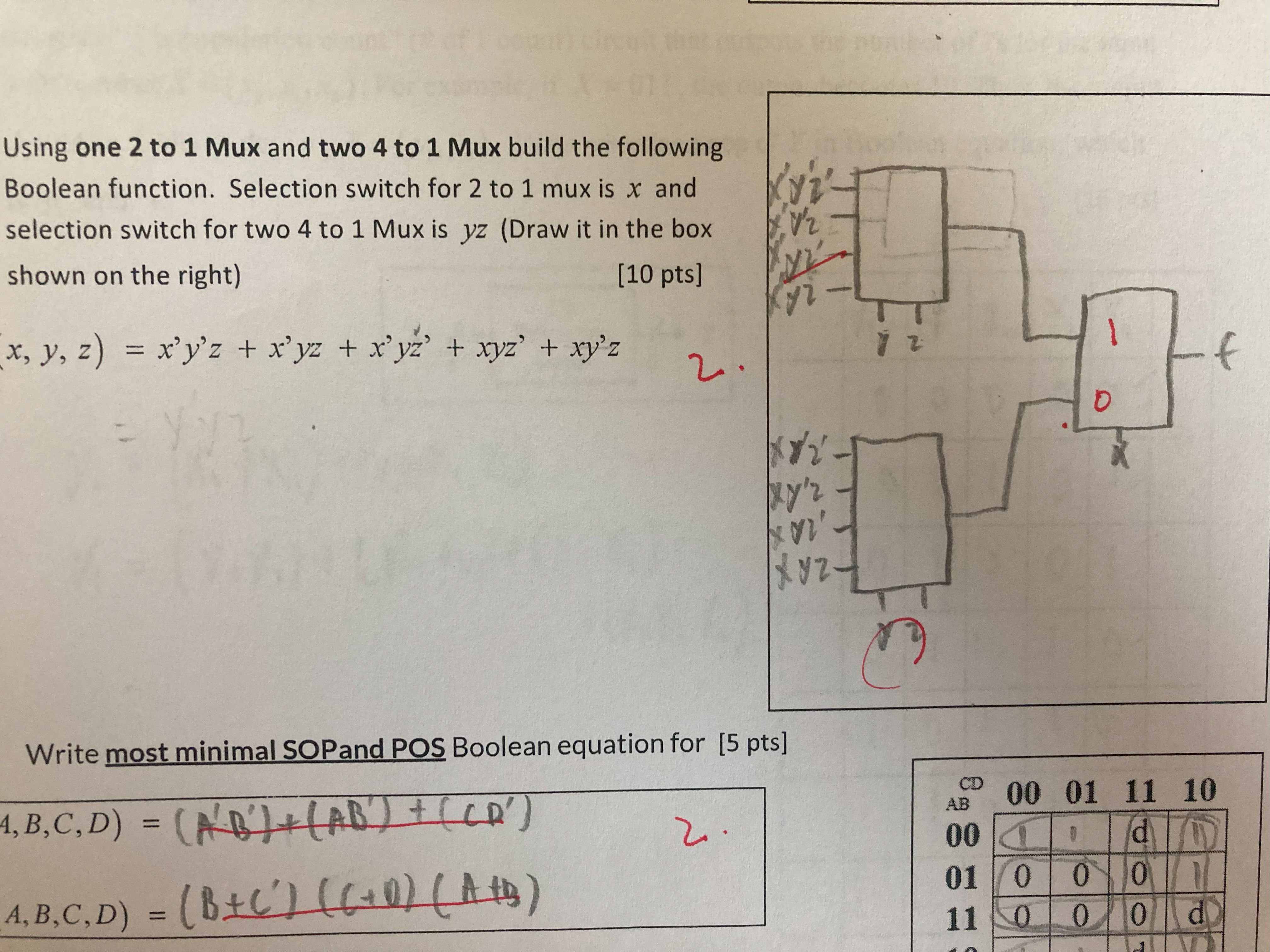 Solved Using one 2 to 1 Mux and two 4 to 1 Mux build the | Chegg.com