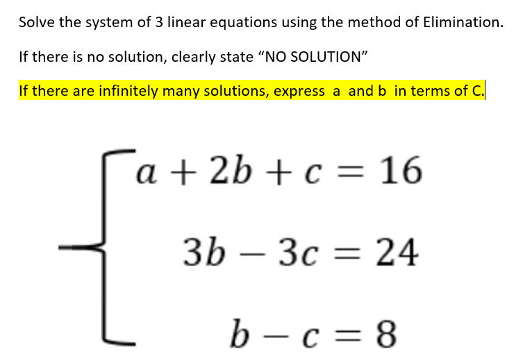 Solved Solve the system of 3 linear equations using the | Chegg.com
