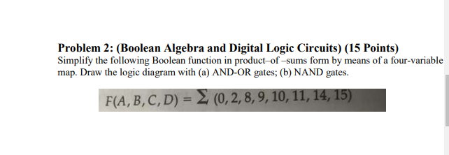 Solved Problem 2: (Boolean Algebra and Digital Logic | Chegg.com