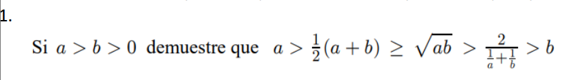 \( a>\frac{1}{2}(a+b) \geq \sqrt{a b}>\frac{2}{\frac{1}{a}+\frac{1}{b}}>b \)