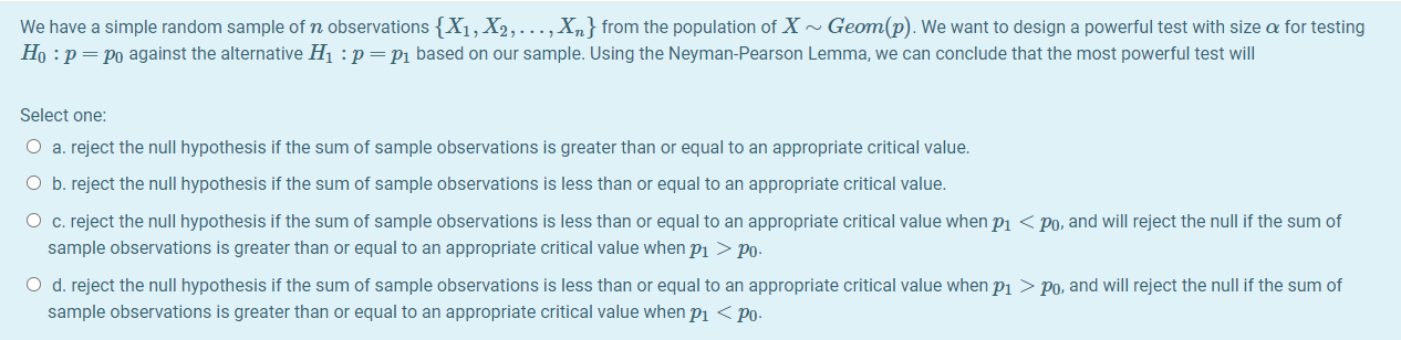 Solved We have a simple random sample of n observations {X1, | Chegg.com
