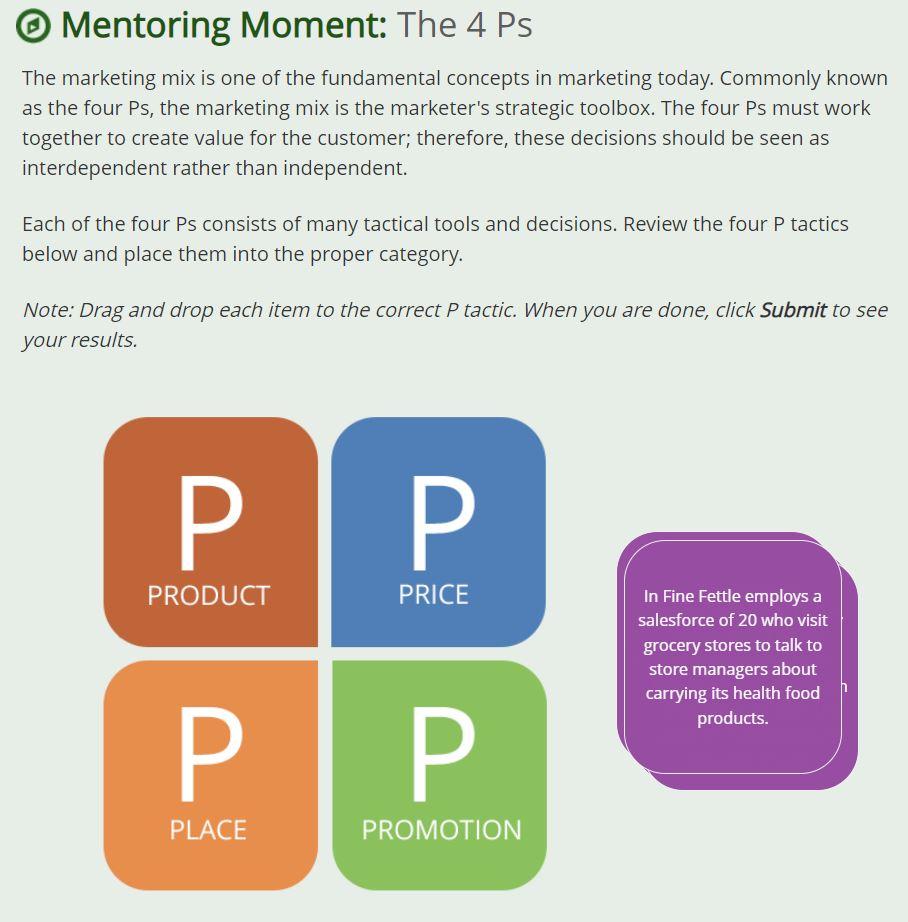 Solved Mentoring Moment: The 4 Ps The marketing mix is one