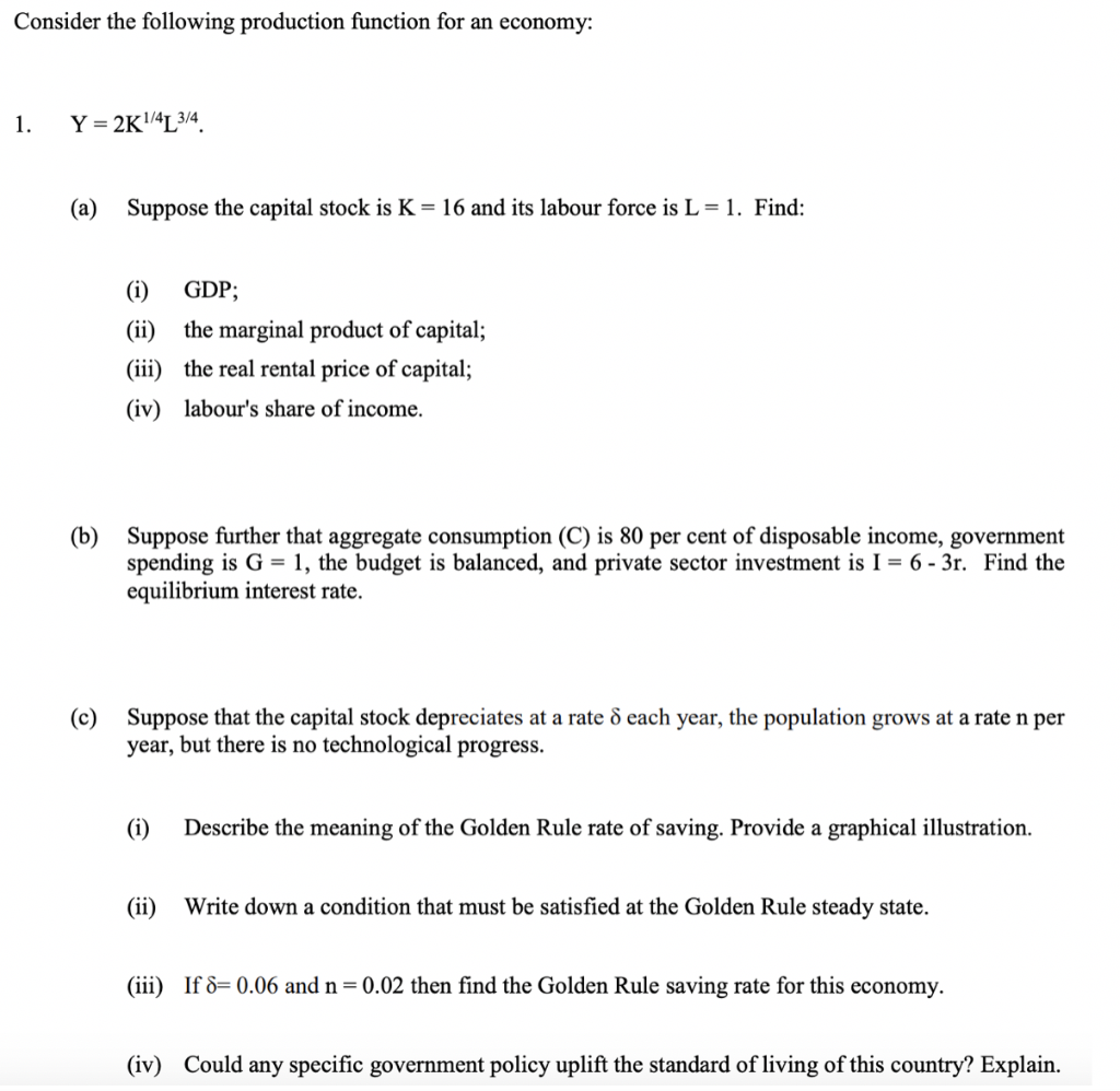 Solved Consider the following production function for an | Chegg.com