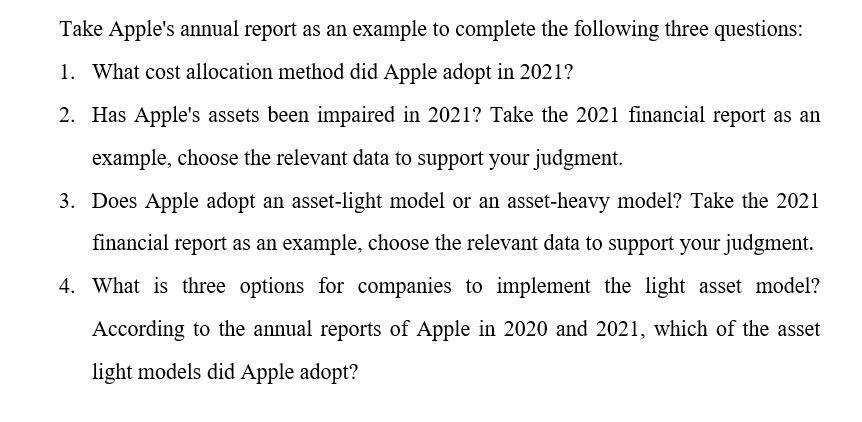 Solved Take Apple's annual report as an example to complete | Chegg.com
