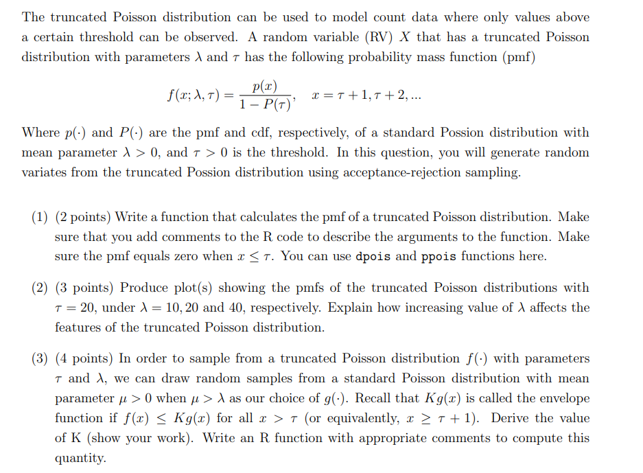 Solved The truncated Poisson distribution can be used to | Chegg.com