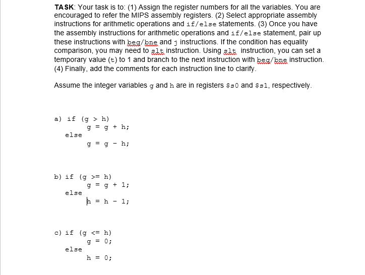 TASK: Your task is to: (1) Assign the register | Chegg.com