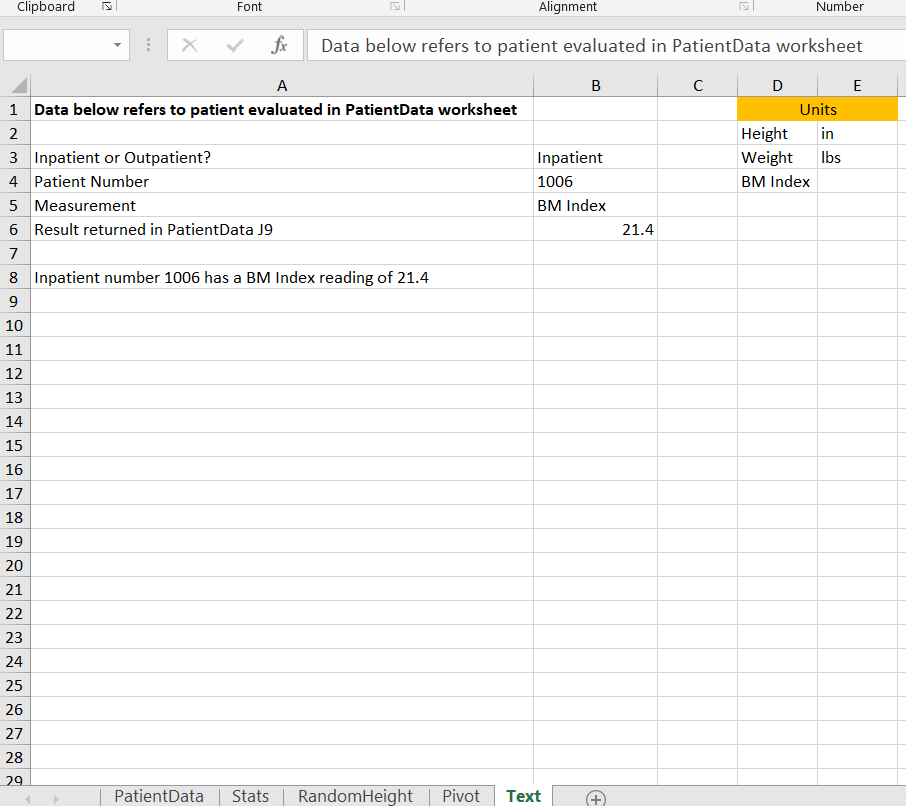 Solved 13. Use Excel functions to return patient data for | Chegg.com