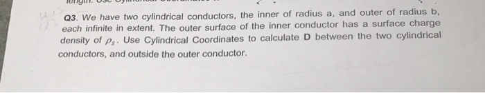 Solved Q3. We Have Two Cylindrical Conductors, The Inner Of | Chegg.com