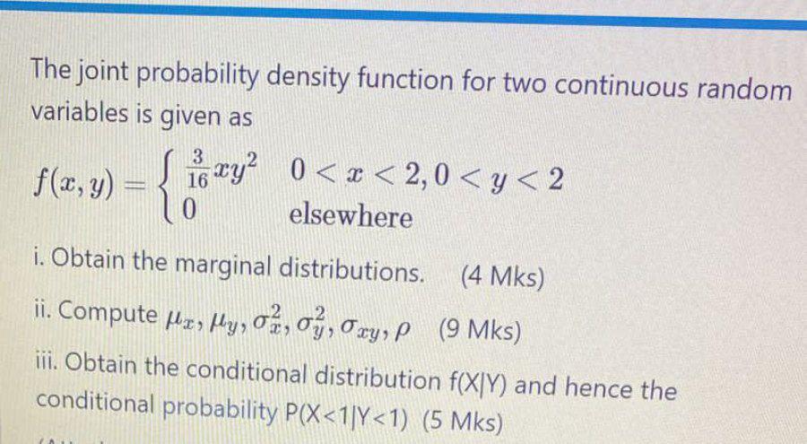 Solved The joint probability density function for two | Chegg.com