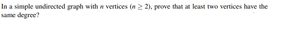 Solved In a simple undirected graph with n vertices (n≥2), | Chegg.com