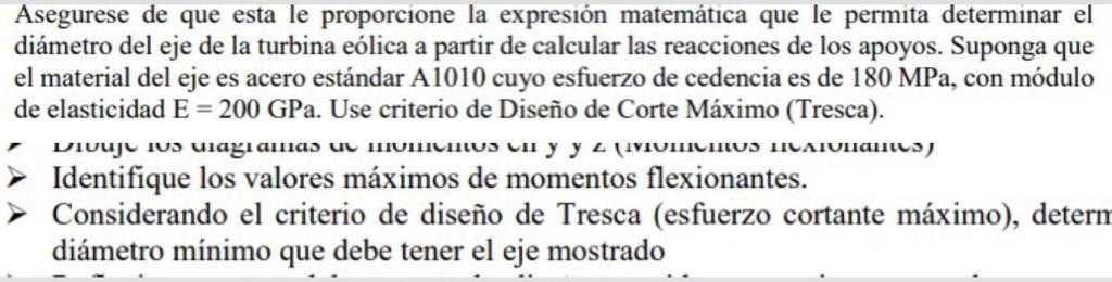 Asegurese de que esta le proporcione la expresión matemática que le permita determinar el diámetro del eje de la turbina eóli