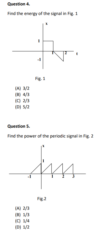 Solved Question 4. Find the energy of the signal in Fig. 1 1 | Chegg.com