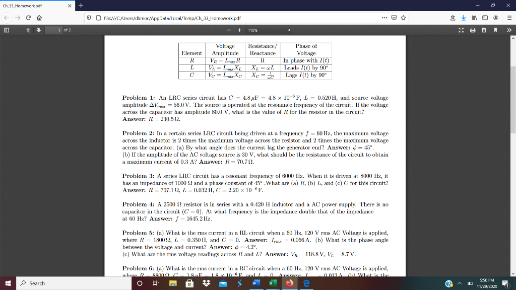 Solved Problem 5:(a) What Is The Rms Current In A RL Circuit | Chegg.com