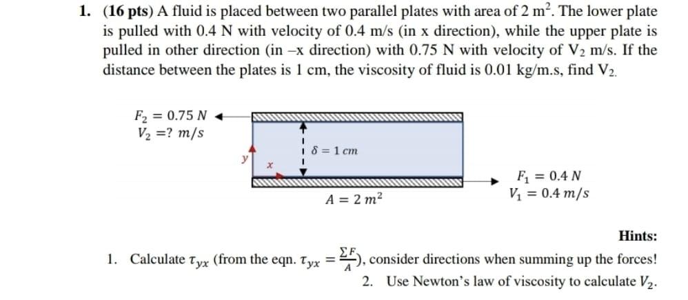 Solved 1. (16 pts) A fluid is placed between two parallel | Chegg.com
