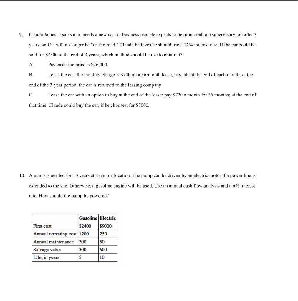 Solved 9 Claude James, a salesman, needs a new car for | Chegg.com