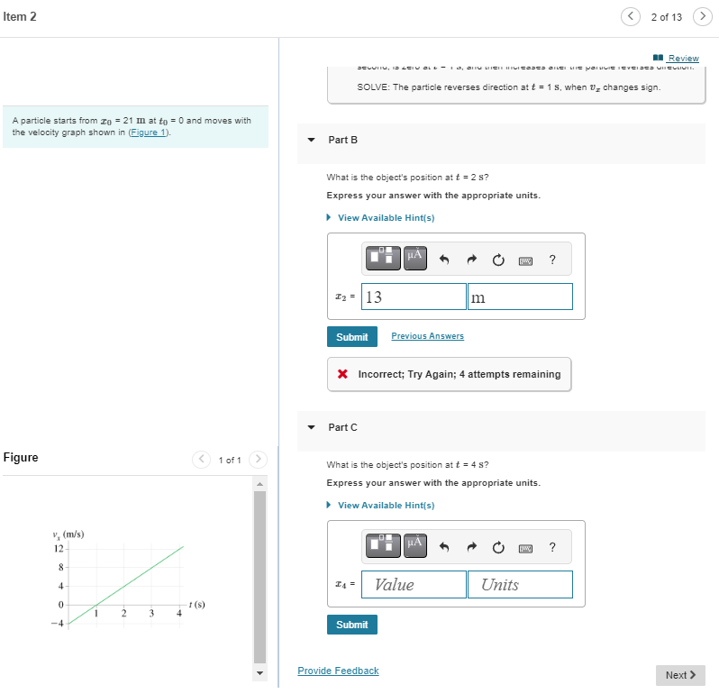 Solved A particle starts from x0=21 m at t0=0 and moves with | Chegg.com