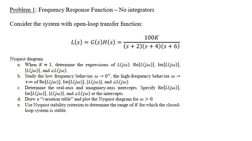 Solved Problem 1: Frequency Response Function - No | Chegg.com