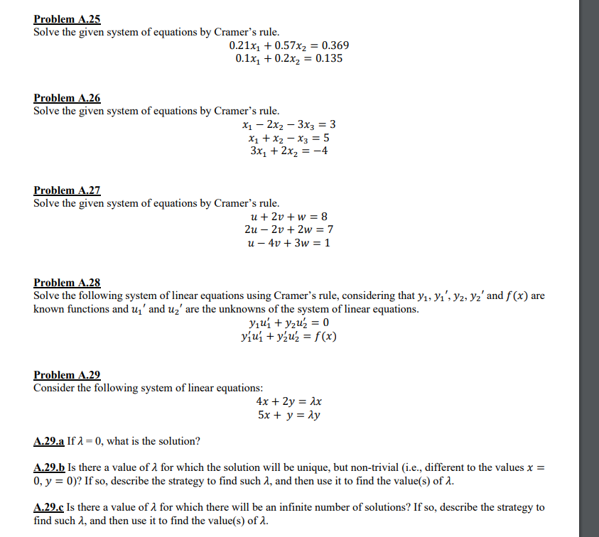 Solved Problem A.25 Solve the given system of equations by | Chegg.com