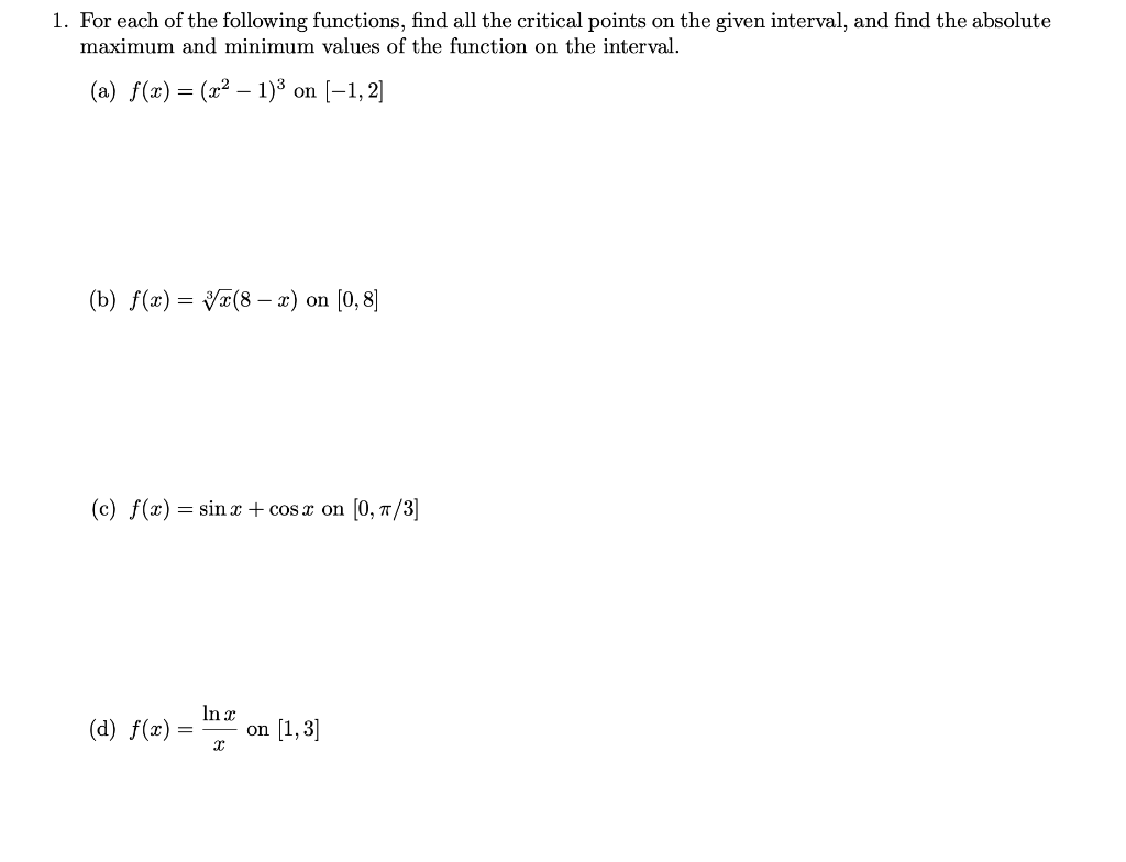Solved 1. For each of the following functions, find all the | Chegg.com
