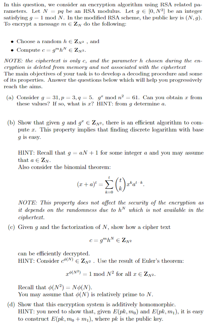 In This Question, We Consider An Encryption Algorithm | Chegg.com