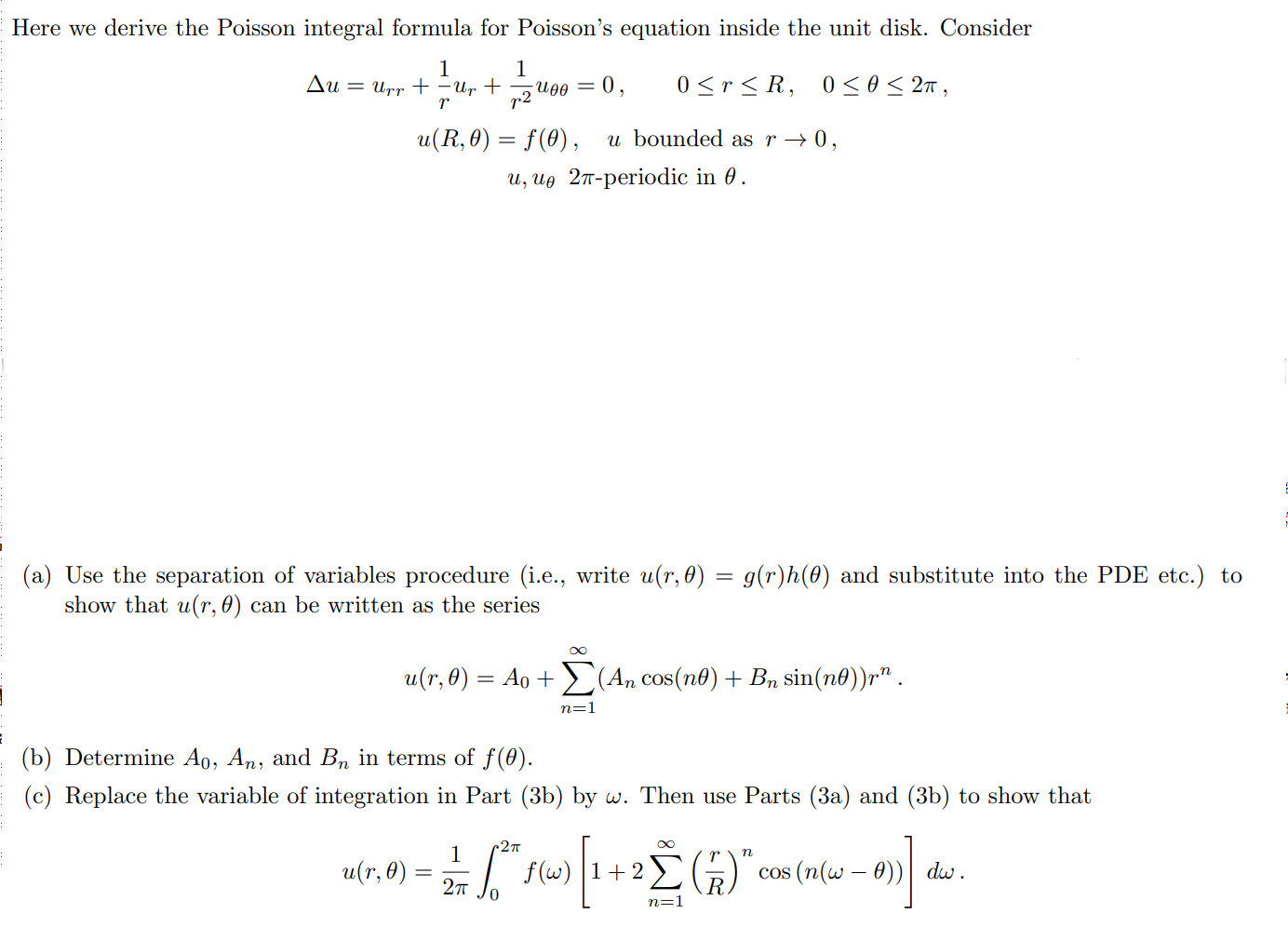 Solved Here we derive the Poisson integral formula for | Chegg.com