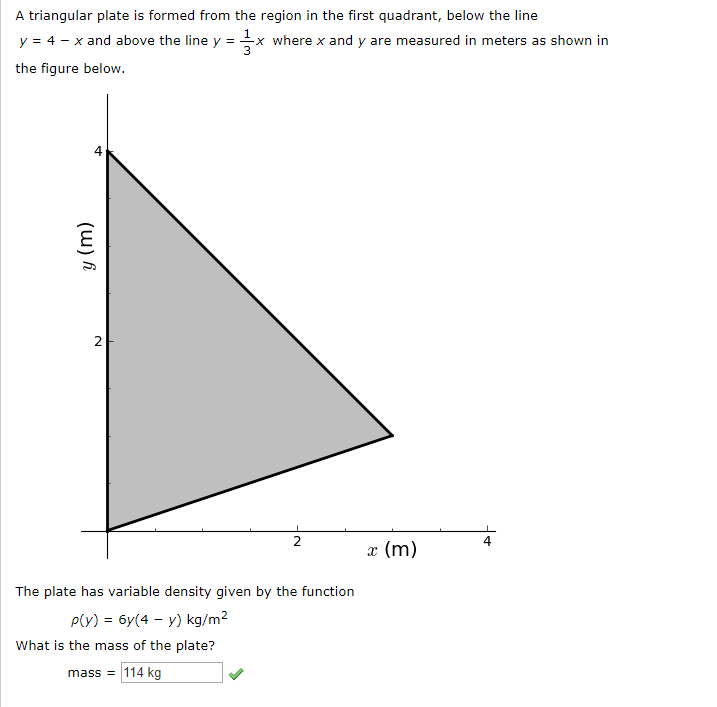 Solved A triangular plate is formed from the region in the | Chegg.com