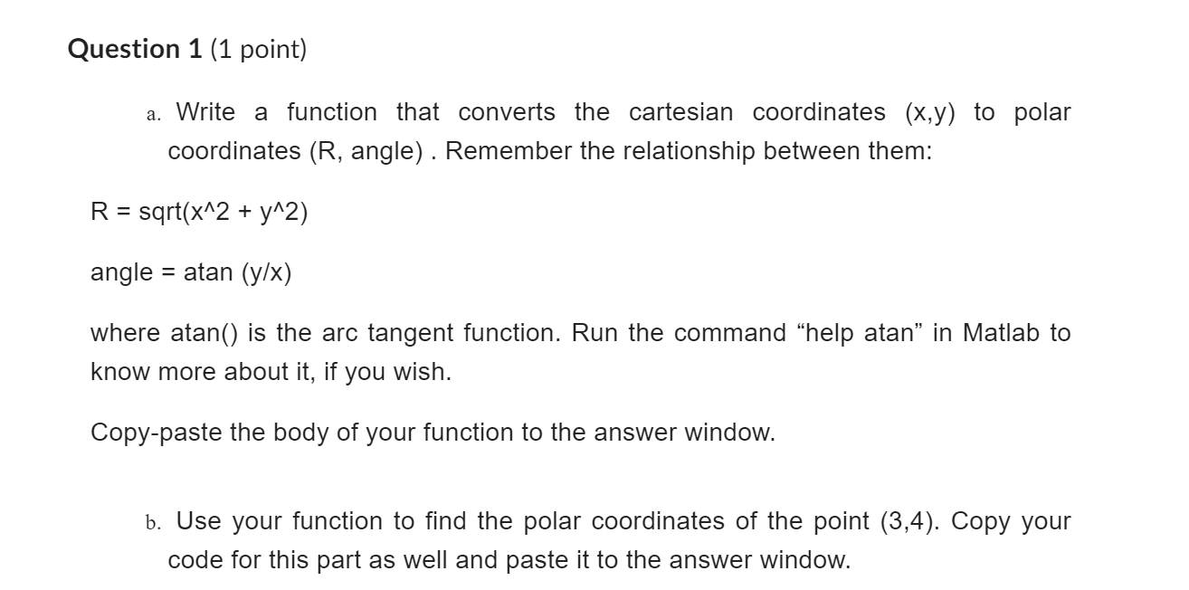 Solved Question 1 (1 point) a. Write a function that | Chegg.com