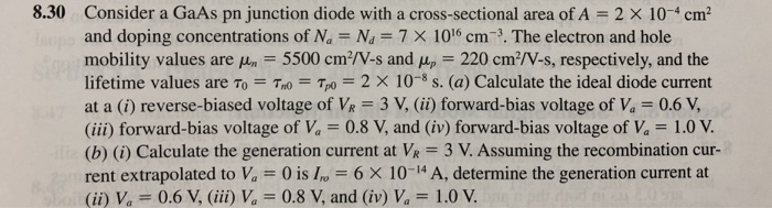 Solved 8.30 Consider a GaAs pn junction diode with a | Chegg.com