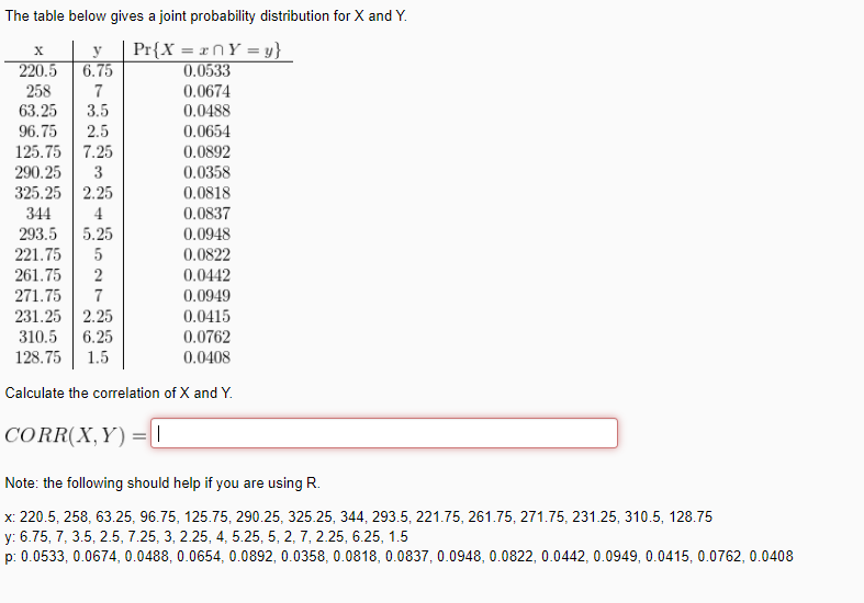 Solved х The table below gives a joint probability | Chegg.com