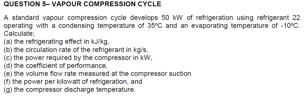 Solved QUESTION 5- VAPOUR COMPRESSION CYCLE A standard | Chegg.com