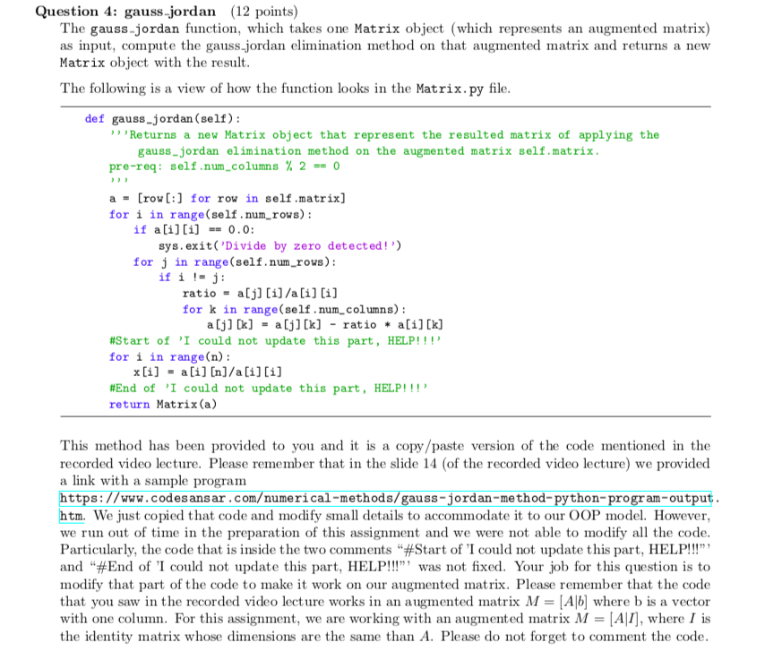 From tabulate import tabulate class Matrix(): def | Chegg.com | Chegg.com