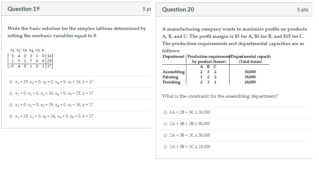 Solved Question 19 5 pt Question 20 5 pts Write the basic | Chegg.com