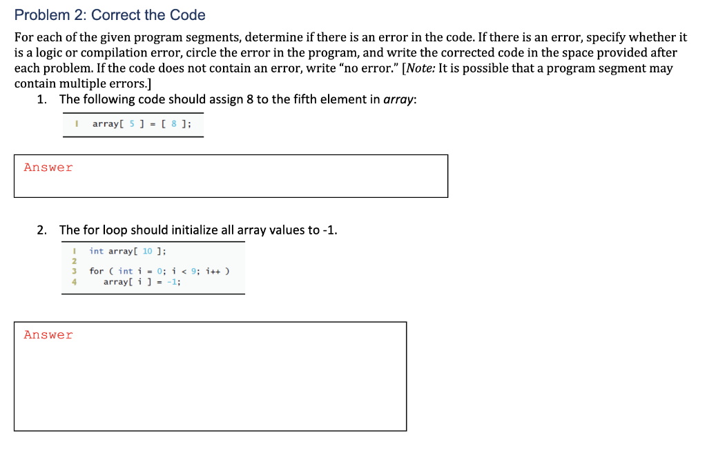 Solved Problem 2: Correct The Code For Each Of The Given | Chegg.com