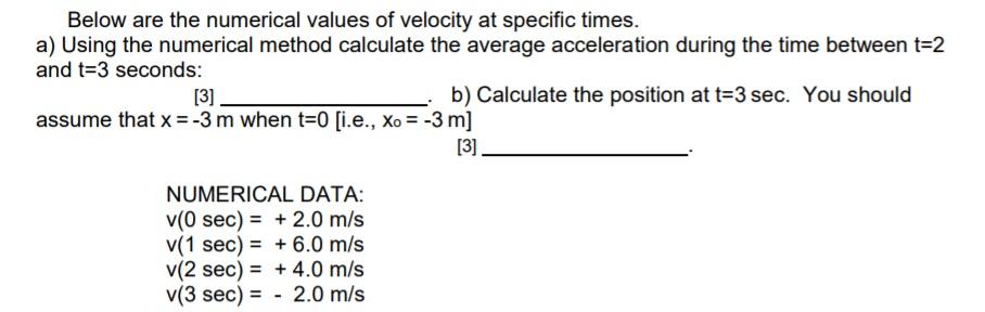 Solved Below are the numerical values of velocity at | Chegg.com