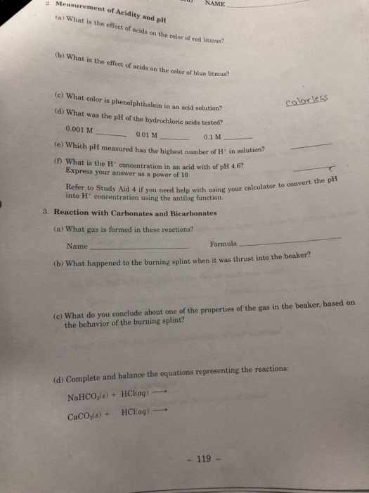 Solved NAME Measurement of Acidity and pH ta) What is the | Chegg.com