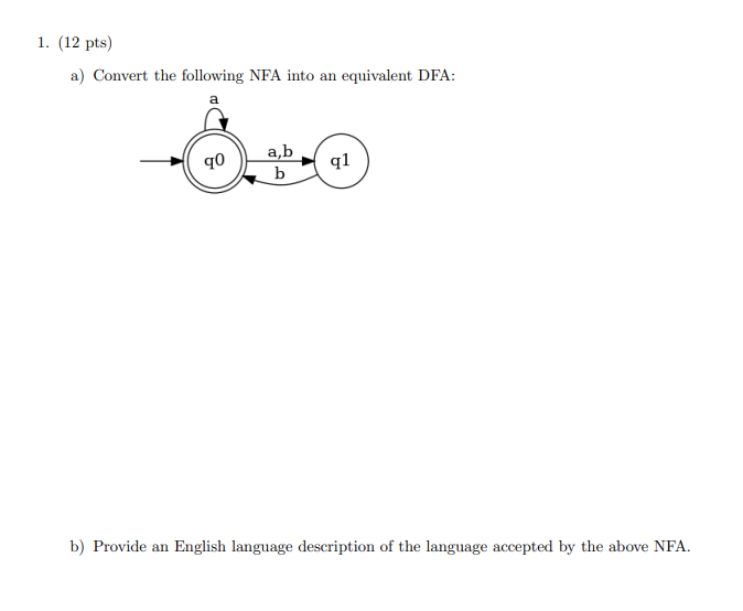 Solved 1. (12 Pts) A) Convert The Following NFA Into An | Chegg.com