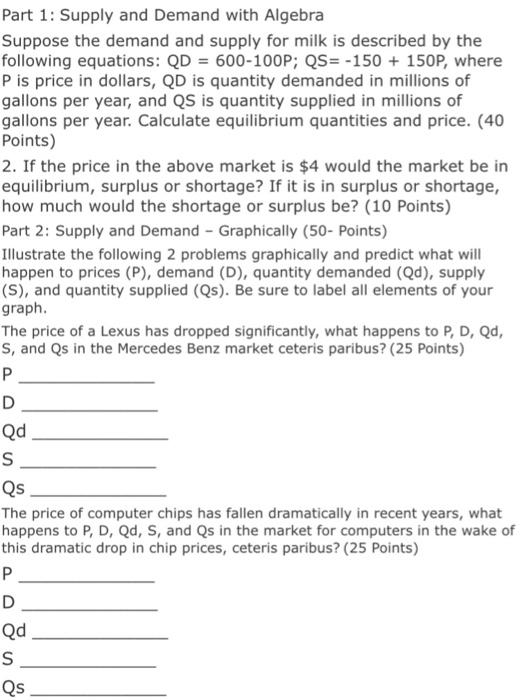 Solved Supply and Demand with Algebra Suppose the demand