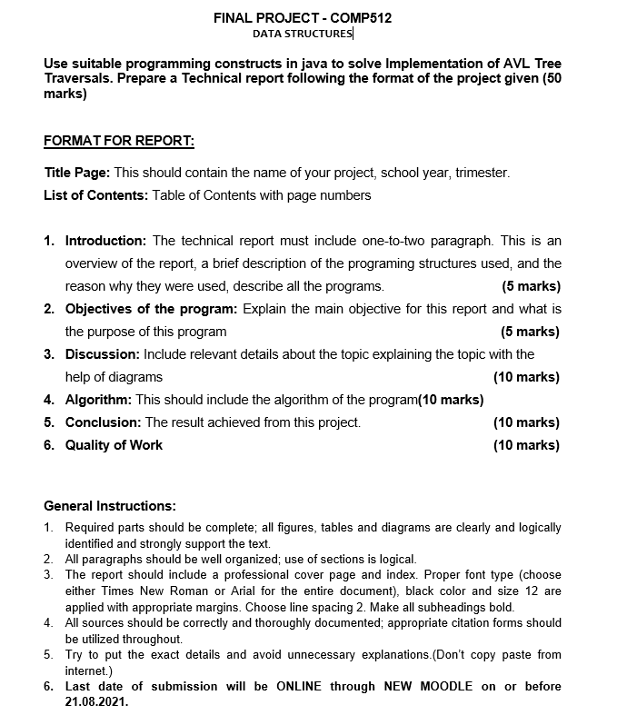 Solved FINAL PROJECT - COMP512 DATA STRUCTURES Use suitable | Chegg.com