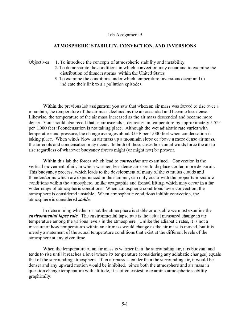 Solved Lab Assignment 5 ATMOSPHERIC STABILITY, CONVECTION, | Chegg.com