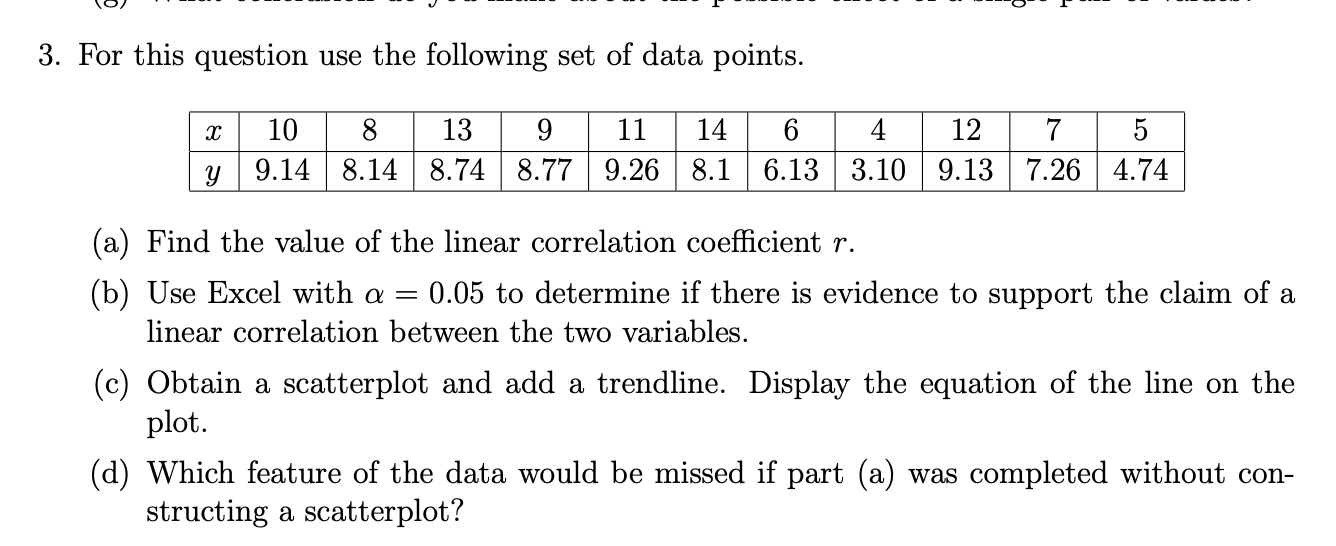 Solved 3. For this question use the following set of data | Chegg.com