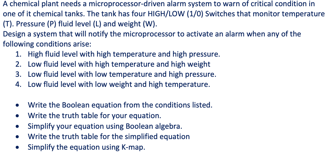 Solved A Chemical Plant Needs A Microprocessor driven Alarm Chegg