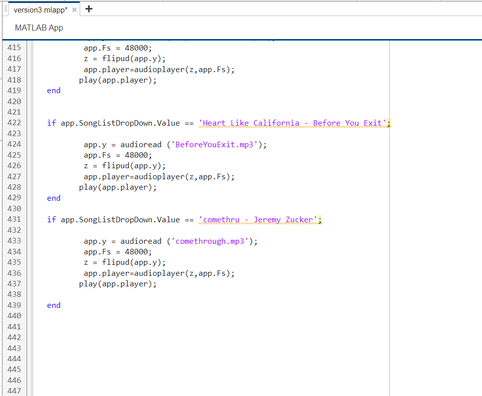 MATLAB APP DESIGN. I am making a music player on | Chegg.com